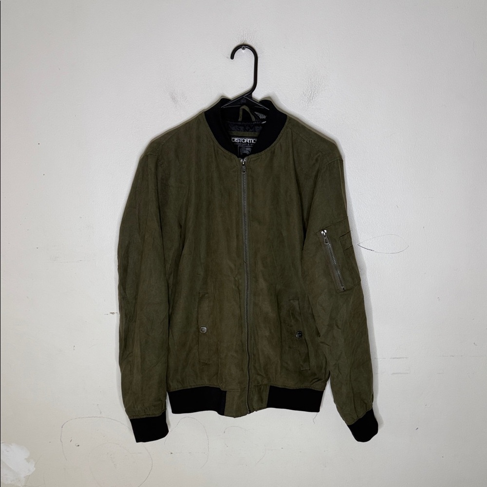 Distortion Olive Green and Black Bomber Jacket Size Medium
